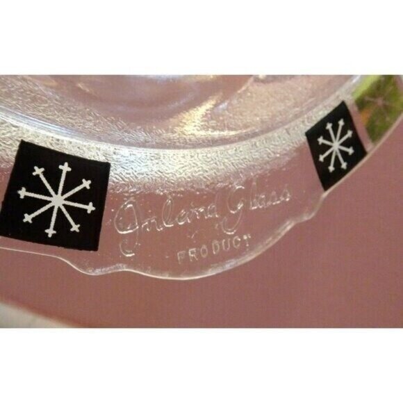 Vintage Inland Glass MCM Clear Meat Platter Atomic Gold Black Starburst tray - Picture 8 of 9